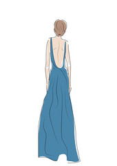 woman in a long blue dress