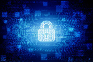 Security concept: Lock on digital screen, contrast, 3d render