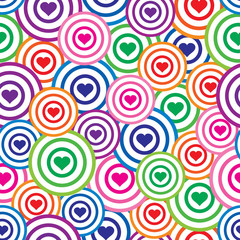 geometric heart and circles seamless pattern. Vector Illustration