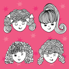 Set of cute girl characters, cartoon for your design, vector illustration