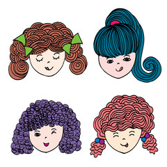 Set of cute girl characters, cartoon for your design, vector illustration
