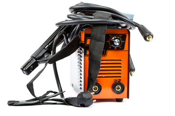 Welding machine with wires on white.