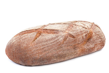 Fresh rye bread on white background.