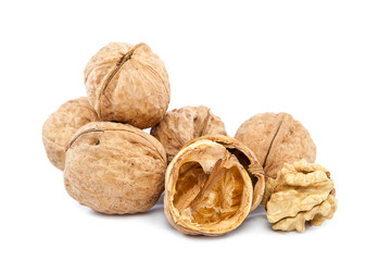 Walnuts isolated on white background