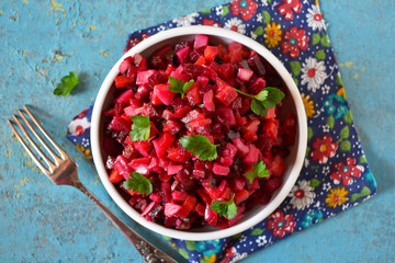 Traditional vegetable salad Ukrainian and Russian cuisine, vinai