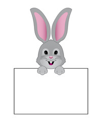 Funny grey rabbit cartoon style with white cartel   