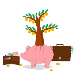 Concept money saving - pig tree