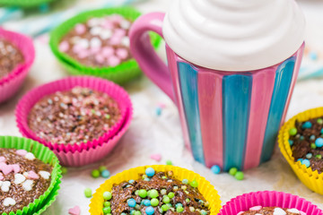 Muffins colorful hearts sweet cakes love