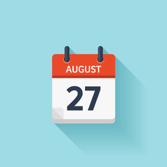 August 27. Vector flat daily calendar icon. Date and time, day, month. Holiday.