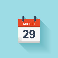 August 29. Vector flat daily calendar icon. Date and time, day, month. Holiday.