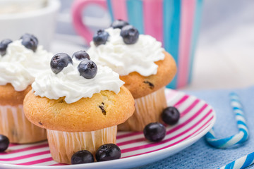 Sweet delicious muffins cream cranberries