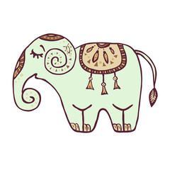 Elephant Illustration for design, pattern, textiles. Hand drawn map with Elephant.