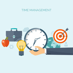 Clock flat icon. World time concept. Business background. Internet marketing. Daily infographic.