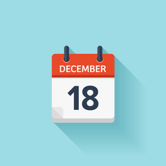 December  18. Vector flat daily calendar icon. Date and time, day, month. Holiday.