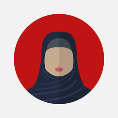 Vector female avatar icon in flat style arabic nationality.Vector woman musulman nationality.Women user avatar .Female vector icon .Arabic type of appearance