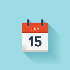 July  15. Vector flat daily calendar icon. Date and time, day, month. Holiday.