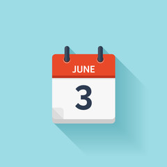 June 3 . Vector flat daily calendar icon. Date and time, day, month. Holiday.
