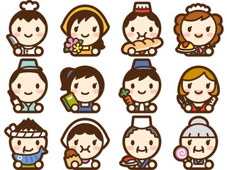 商店街の人々　顔アイコン　セット