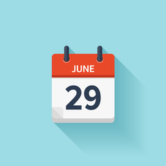 June  29. Vector flat daily calendar icon. Date and time, day, month. Holiday.