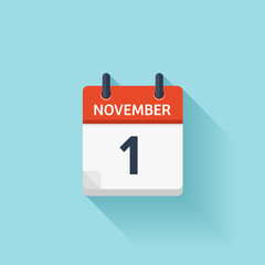 November  1. Vector flat daily calendar icon. Date and time, day, month. Holiday.