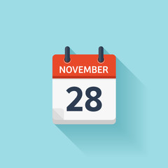 November 28 . Vector flat daily calendar icon. Date and time, day, month. Holiday.