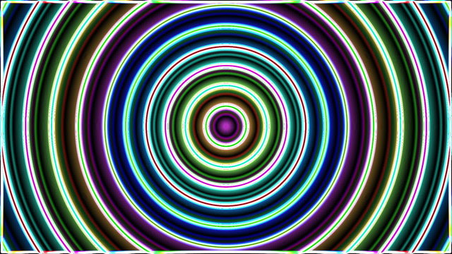 Neon vintage psychedelic circles loop. Computer generated image to use for background, transition and texture.
