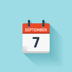 September  7. Vector flat daily calendar icon. Date and time, day, month. Holiday.