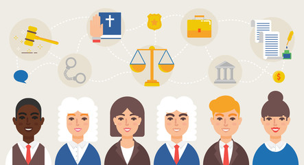 Advocates lawyers judges vector illustration