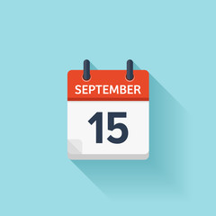 September  15. Vector flat daily calendar icon. Date and time, day, month. Holiday.