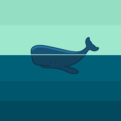 Blue Whale Swim in Ocean. Vector