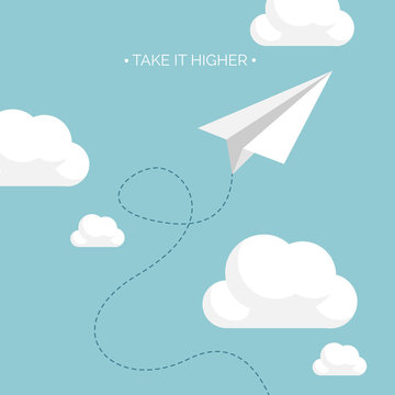 Vector illustration. Flat paper plane. Launch. Project startup.