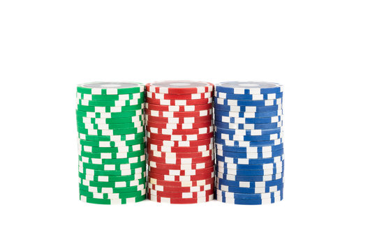 Three stacks of casino chips