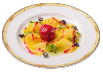 carpaccio of exotic fruit with black currant sorbet