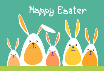 Rabbits Group Happy Easter Holiday Greeting Card