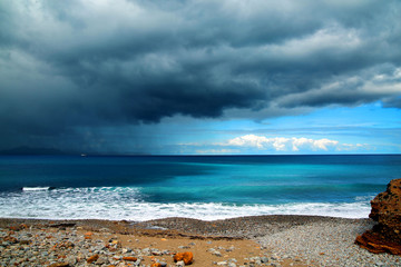 Majorca, Colonia de Sant Pere, blue sea and upcoming bad weather