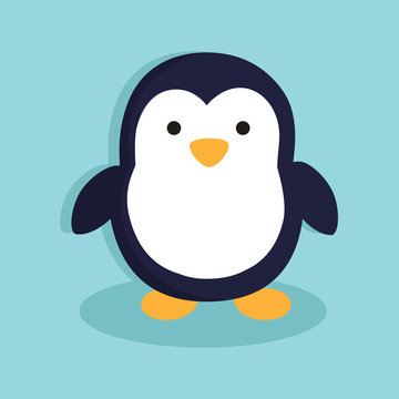 Cute Penguin Cartoon Character in Blue Background