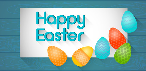 Happy Easter Banner Painted Eggs Holiday Greeting Card Flat