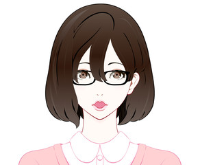 メガネをかけた女性の表情 / 驚く / 春服