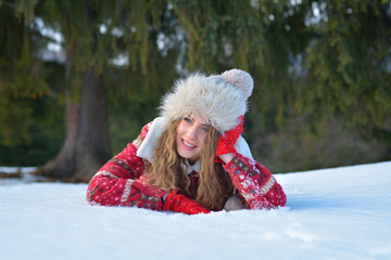 young pretty woman portrait outdoor in winter