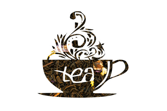 Fototapeta Tea cup with steam and the inscription tea made of black tea on
