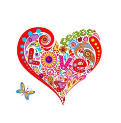 Hippie heart shape with funny colorful flowers - 106120331