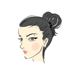 Woman black hair, hand-drawn