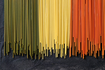 Dry colorful pasta spaghetti