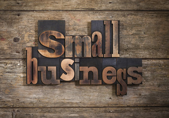 small business, written with letterpress type