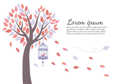 wallpaper tree is leaf fall and bird cage