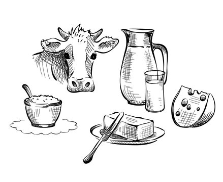 Set vector illustrations -- foods, dairy produce, farm products