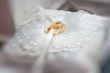 Wedding rings on cushion