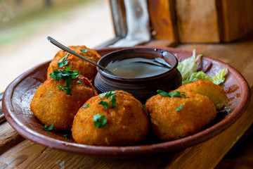 delicious fried potato balls stuffed with meat