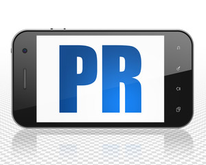 Marketing concept: Smartphone with PR on display