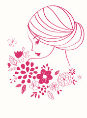 Abstract girl with flowers